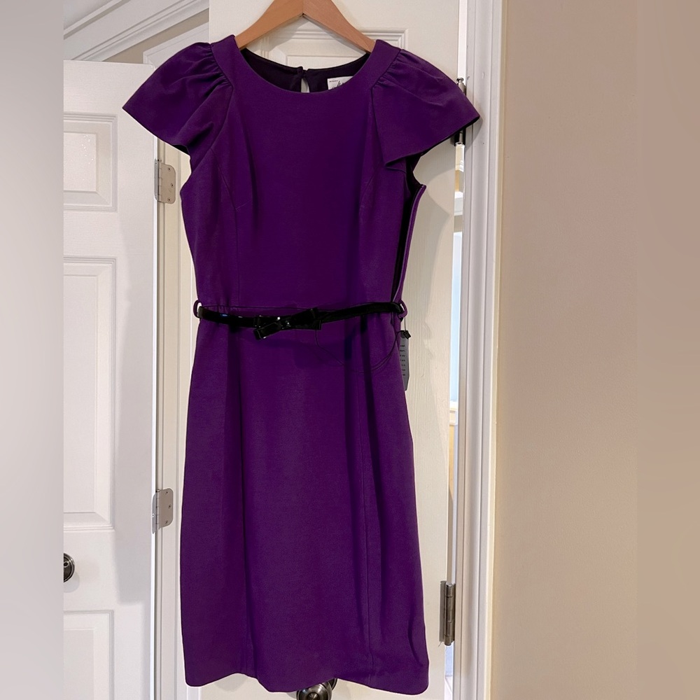 Milly of NY Purple Dress with black bow belt. Size Small.